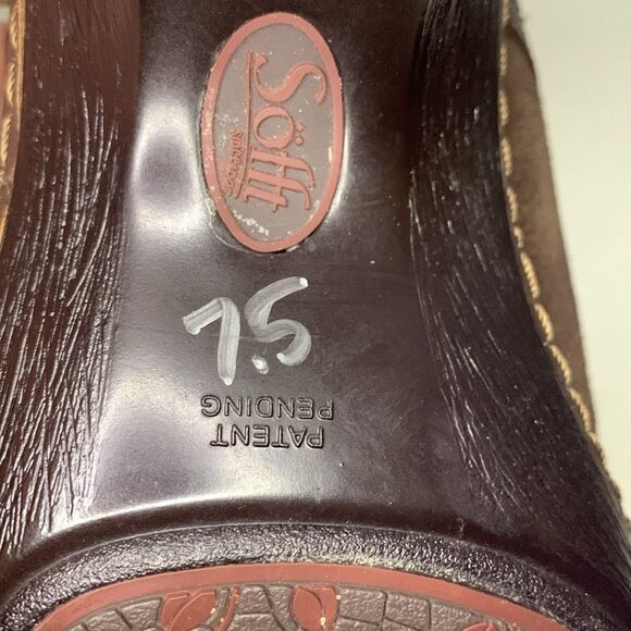 Sofft Brown Suede Embroidered Slip-On Comfort Mule Clog Size 7.5M - Picture 11 of 12